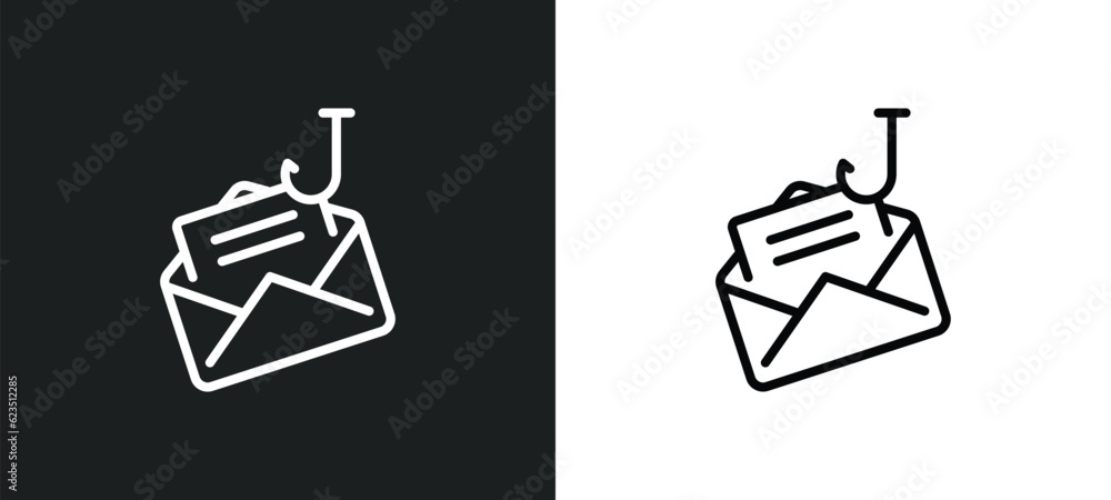 Poster phishing icon isolated in white and black colors. phishing outline vector icon from internet securit