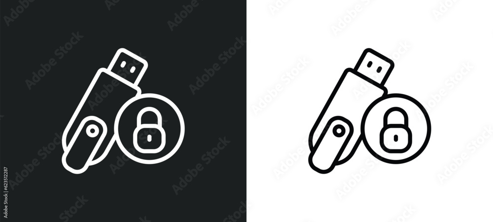 Poster pendrive security icon isolated in white and black colors. pendrive security outline vector icon fro