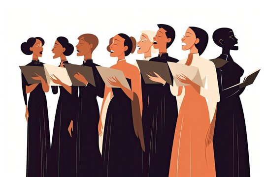 A choir of people on a white background sing a song.