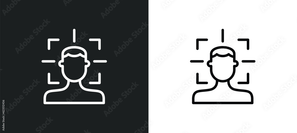 Poster facial recognition icon isolated in white and black colors. facial recognition outline vector icon f