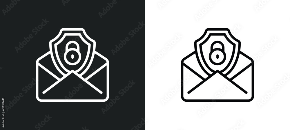 Poster email security icon isolated in white and black colors. email security outline vector icon from inte