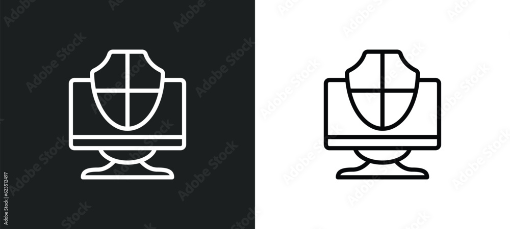 Poster computer security icon isolated in white and black colors. computer security outline vector icon fro