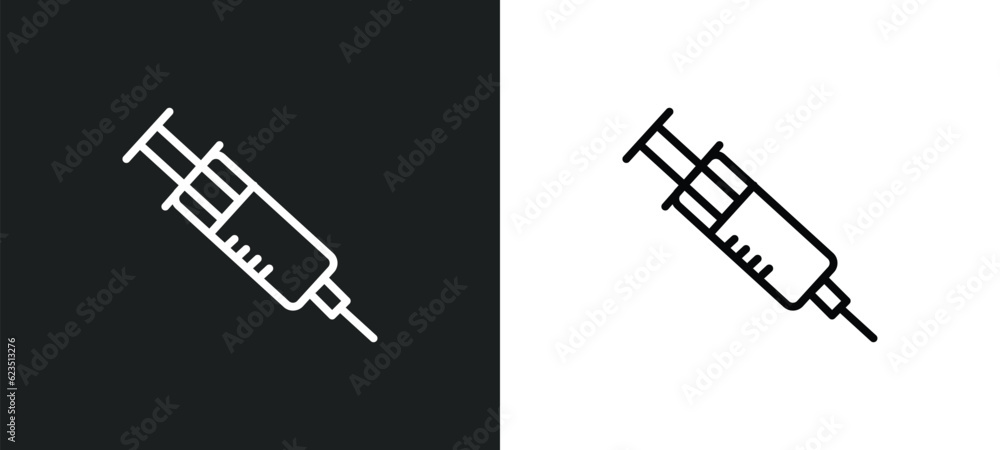 Poster injection icon isolated in white and black colors. injection outline vector icon from health and med