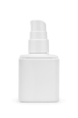 White plastic bottle with spray on white background.