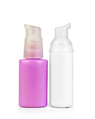 Set of cosmetic bottles isolated on white background.