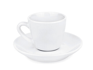 White cup of tea over white background.