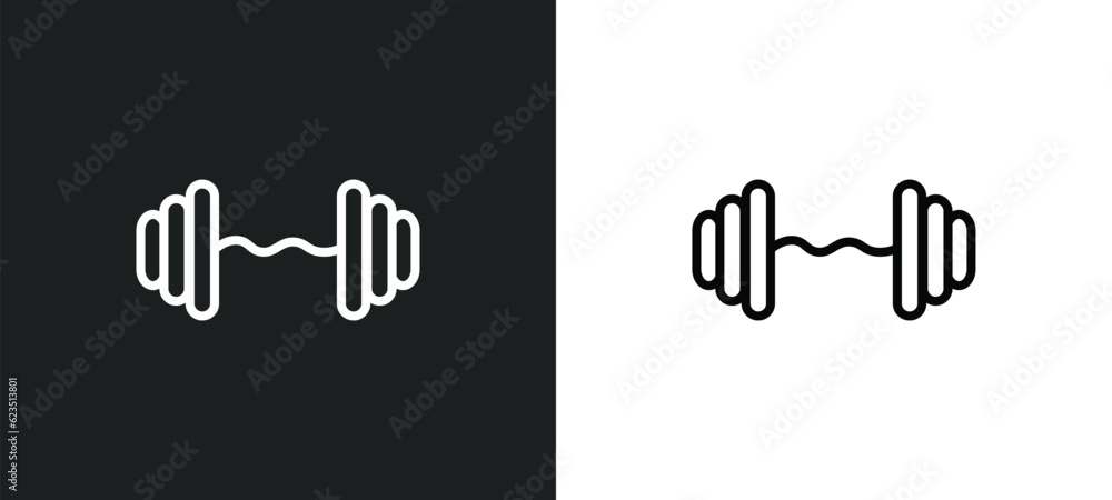 Poster dumbbells bar icon isolated in white and black colors. dumbbells bar outline vector icon from gym an