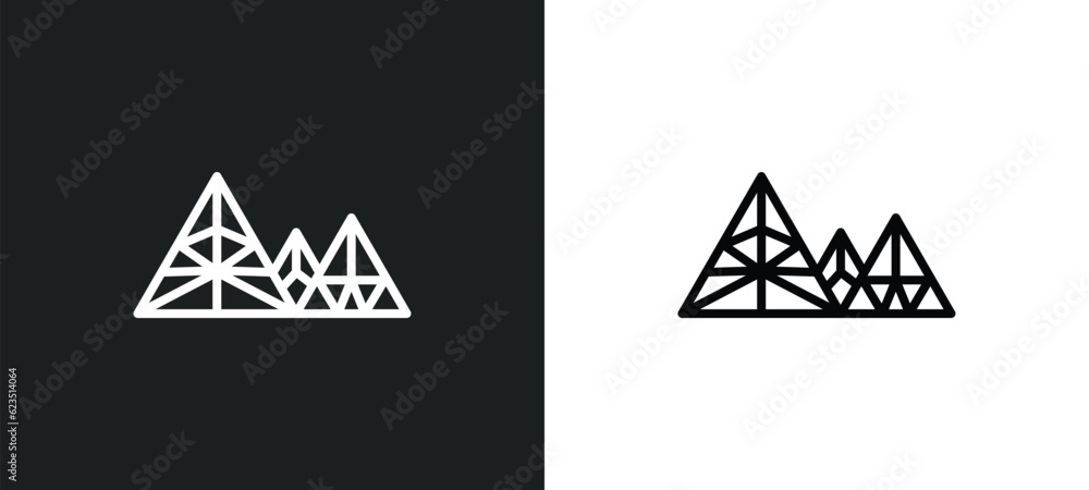 Poster polygonal mountains icon isolated in white and black colors. polygonal mountains outline vector icon