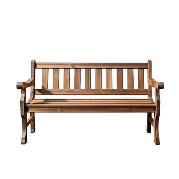 Garden Wooden Bench With Armrests Isolated On Transparent Background. Generative AI