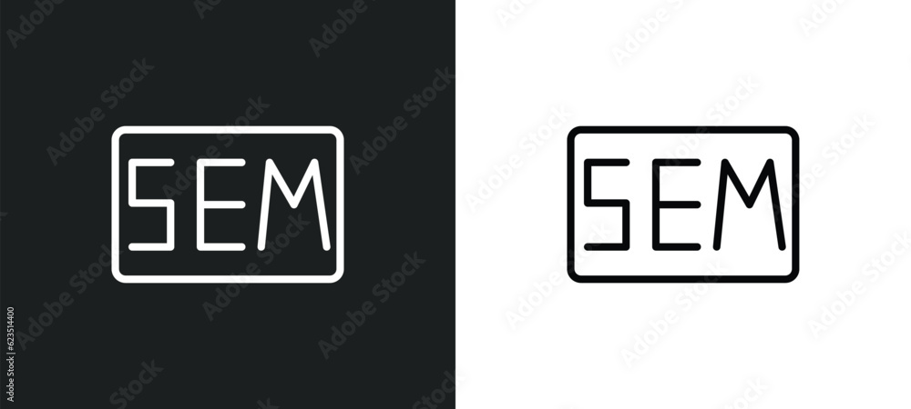 Poster sem icon isolated in white and black colors. sem outline vector icon from general collection for web