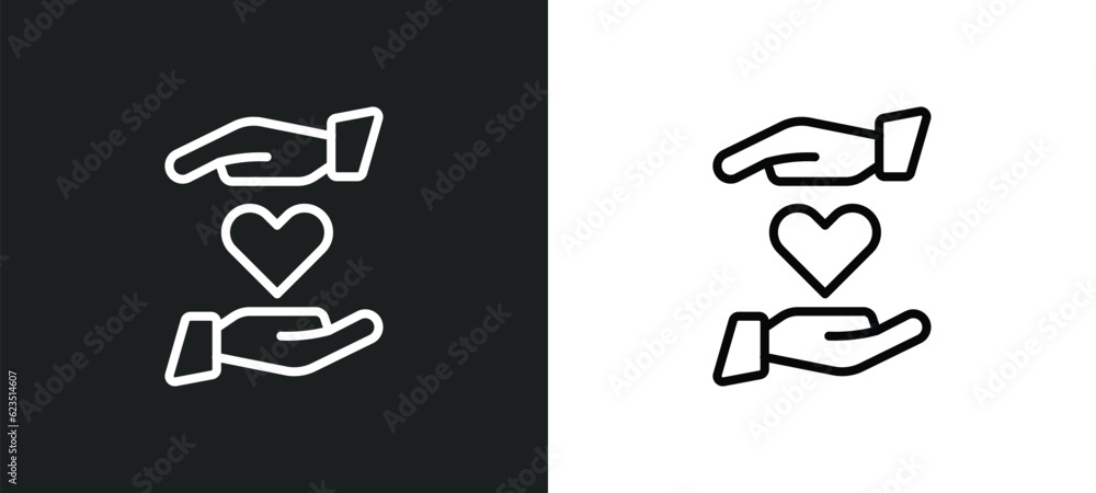Aufkleber heart between hands icon isolated in white and black colors. heart between hands outline vector icon