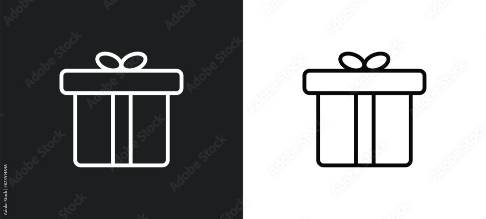 Poster gift box with ribbon icon isolated in white and black colors. gift box with ribbon outline vector ic