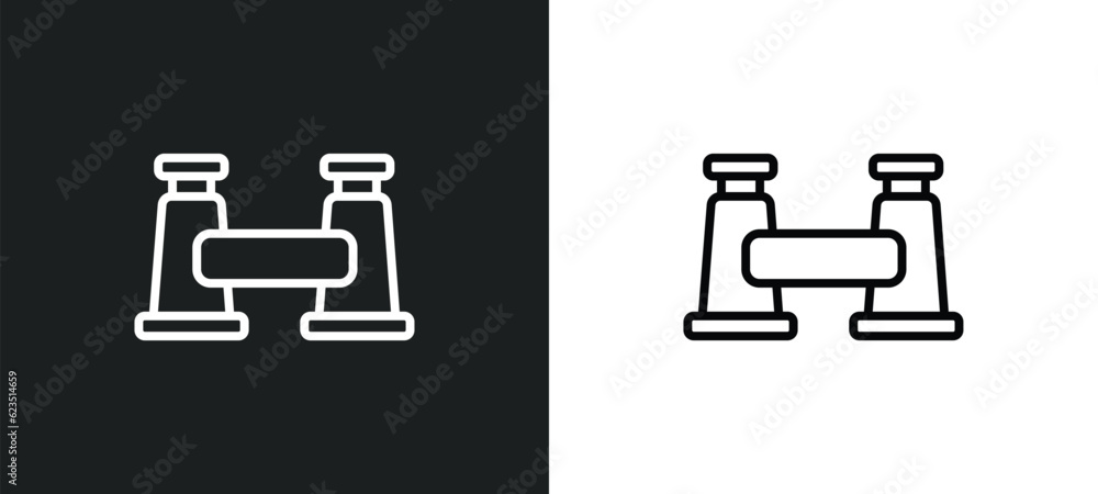Poster pair of binoculars icon isolated in white and black colors. pair of binoculars outline vector icon f
