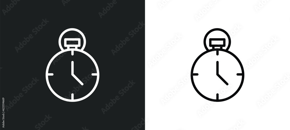 Poster analog stopwatch icon isolated in white and black colors. analog stopwatch outline vector icon from 
