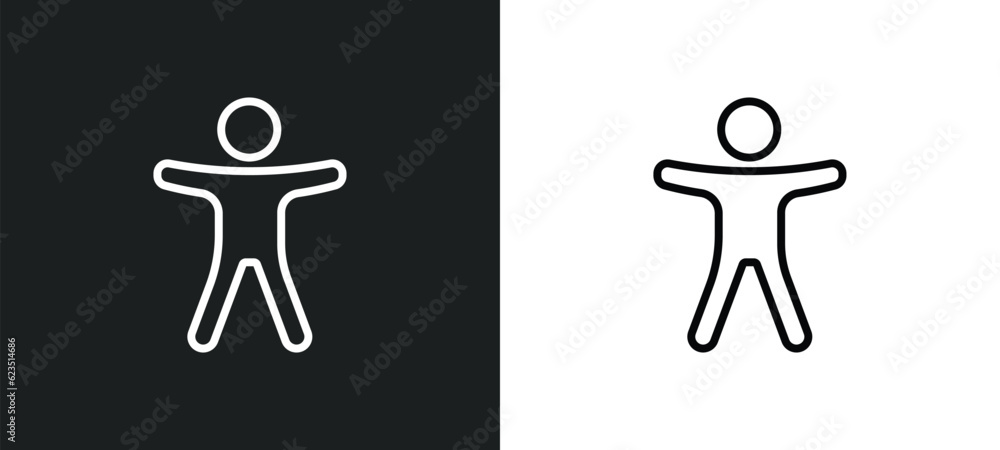 Poster man with open arms icon isolated in white and black colors. man with open arms outline vector icon f