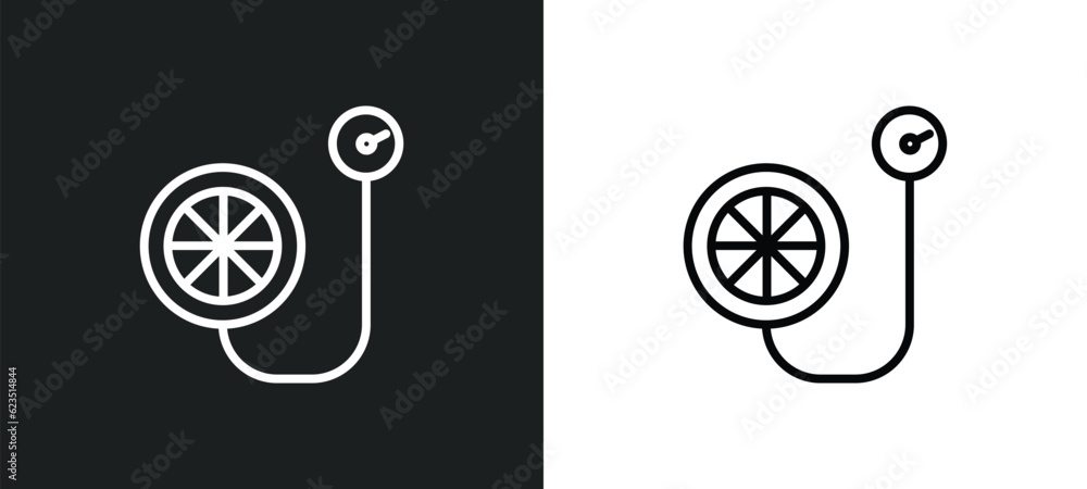 Poster inflate tire icon isolated in white and black colors. inflate tire outline vector icon from general 