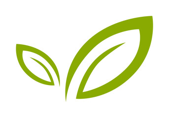 grünes Logo aus zwei abstrakten Blättern - obrazy, fototapety, plakaty