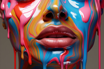 Kaleidoscope of Colors: Captivating Female Face Adorned in Dripping Paint