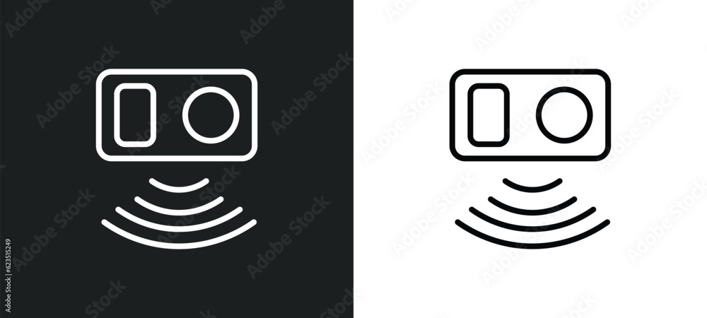 Poster active sensor icon isolated in white and black colors. active sensor outline vector icon from genera