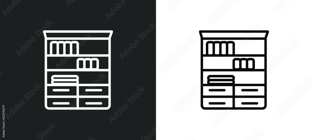 Poster bookshelf icon isolated in white and black colors. bookshelf outline vector icon from furniture and 