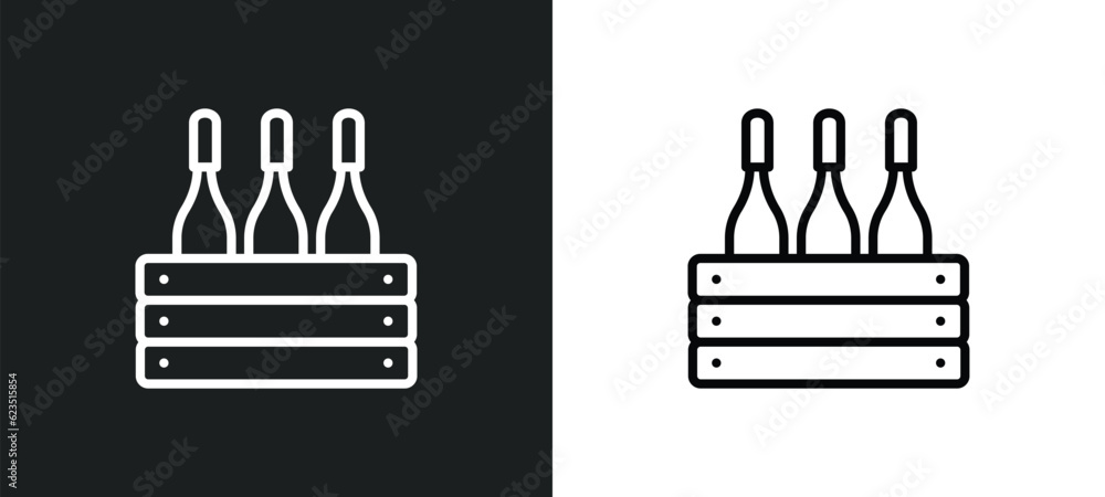 Poster wine bottles in a box icon isolated in white and black colors. wine bottles in a box outline vector 