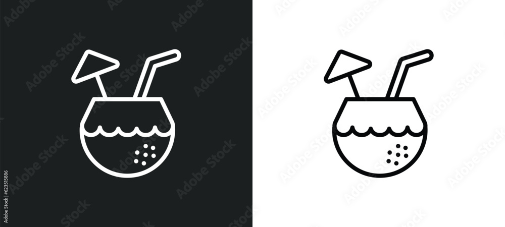 Poster drink in a coconut icon isolated in white and black colors. drink in a coconut outline vector icon f
