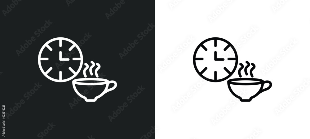 Poster tea time icon isolated in white and black colors. tea time outline vector icon from food collection 