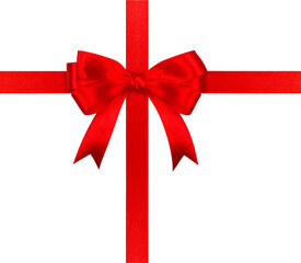 Gift red ribbon and bow isolated on white background.