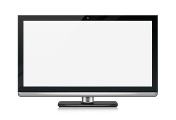 Wide-screen monitor with blank screen. Isolated on white background.