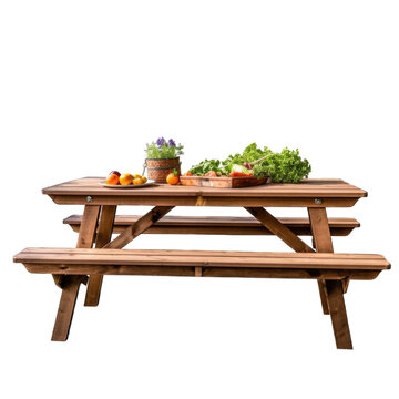Garden folding picnic bench isolated on transparent background. Generative AI