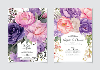 Vector hand drawing romantic watercolor wedding invitation card and menu template, Watercolor floral design decorative card, eucalyptus poster birthday, holiday, summer set design background.