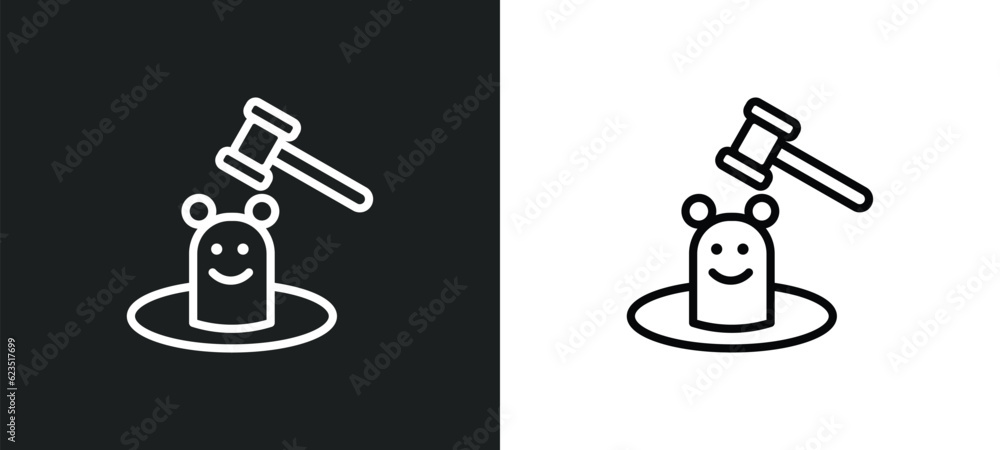 Poster whack a mole icon isolated in white and black colors. whack a mole outline vector icon from entertai