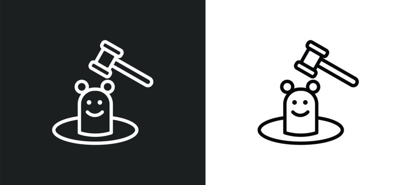 whack a mole icon isolated in white and black colors. whack a mole outline vector icon from entertainment collection for web, mobile apps and ui.