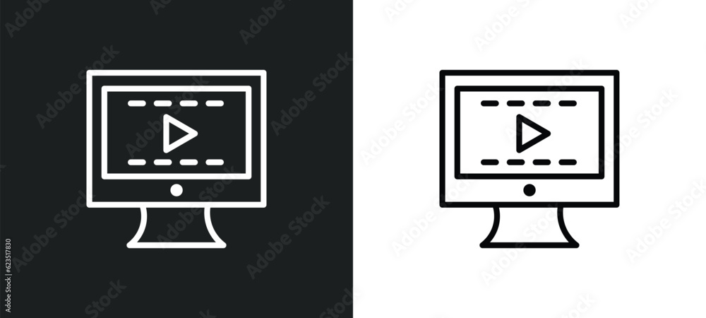 Poster video editing icon isolated in white and black colors. video editing outline vector icon from arcade