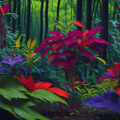 red and green leaves in the forest