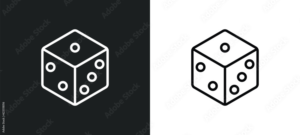 Poster dice icon isolated in white and black colors. dice outline vector icon from arcade collection for we