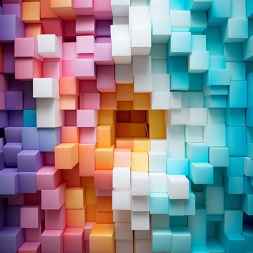 Colorful 3d cubes. Abstract pastel backround. Paper shapes. Digital art. Generative AI