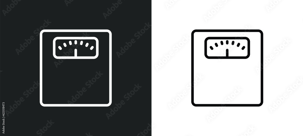 Poster weighing icon isolated in white and black colors. weighing outline vector icon from electronic devic