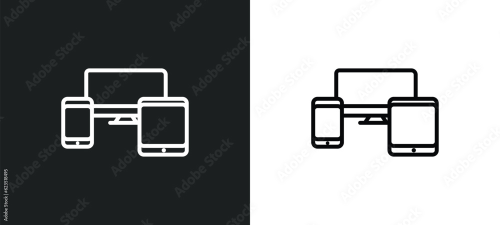 Poster devices icon isolated in white and black colors. devices outline vector icon from electronic devices