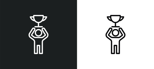 man with trophy icon isolated in white and black colors. man with trophy outline vector icon from education collection for web, mobile apps and ui.