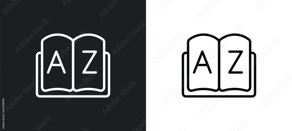 Poster dictionary icon isolated in white and black colors. dictionary outline vector icon from education co