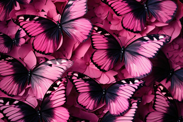 Obraz na płótnie Canvas Beautiful background of tropical pink butterflies
