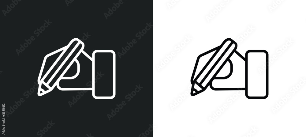 Fototapete write by hand icon isolated in white and black colors. write by hand outline vector icon from educat