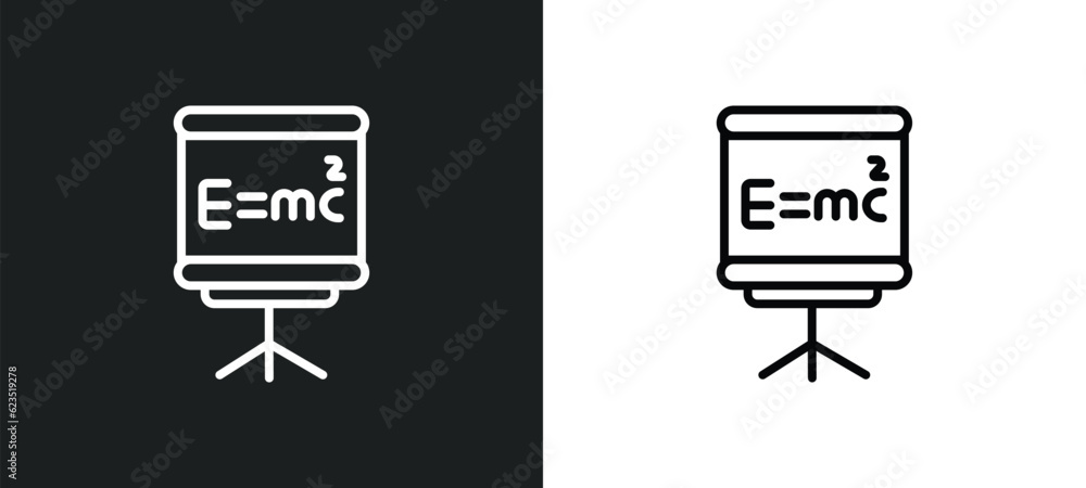 Poster relativity formulae icon isolated in white and black colors. relativity formulae outline vector icon