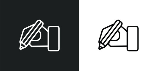 write by hand icon isolated in white and black colors. write by hand outline vector icon from education collection for web, mobile apps and ui.