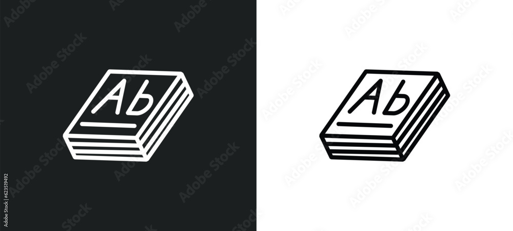 Poster 3d dictionary icon isolated in white and black colors. 3d dictionary outline vector icon from educat