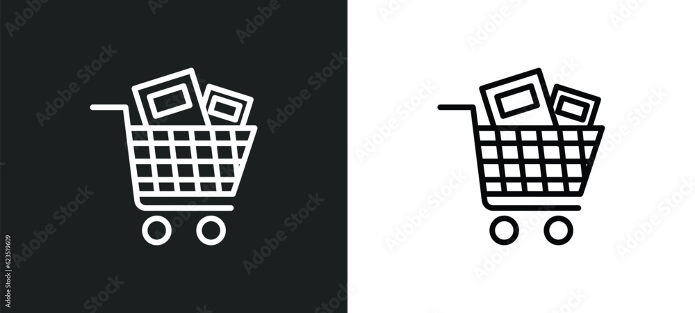 Aufkleber cart with books icon isolated in white and black colors. cart with books outline vector icon from ed