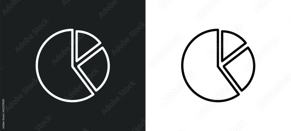 Poster pie chart icon isolated in white and black colors. pie chart outline vector icon from education coll