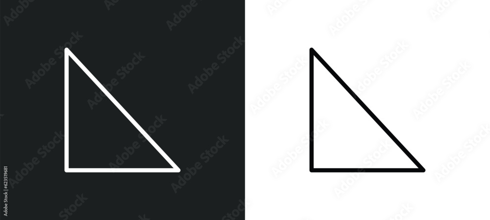 Poster right triangle icon isolated in white and black colors. right triangle outline vector icon from educ