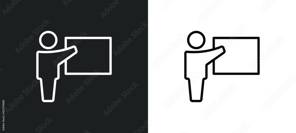 Poster teach icon isolated in white and black colors. teach outline vector icon from education collection f